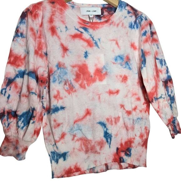 John + Jenn Chill Tie Dye Cropped Sweatshirt Lava Bust 1/2 Sleeve Size Small - Picture 3 of 8
